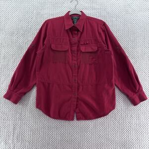 VTG Lauren Ralph Lauren Top Women M Red Button Front Shirt Safari Fishing Casual